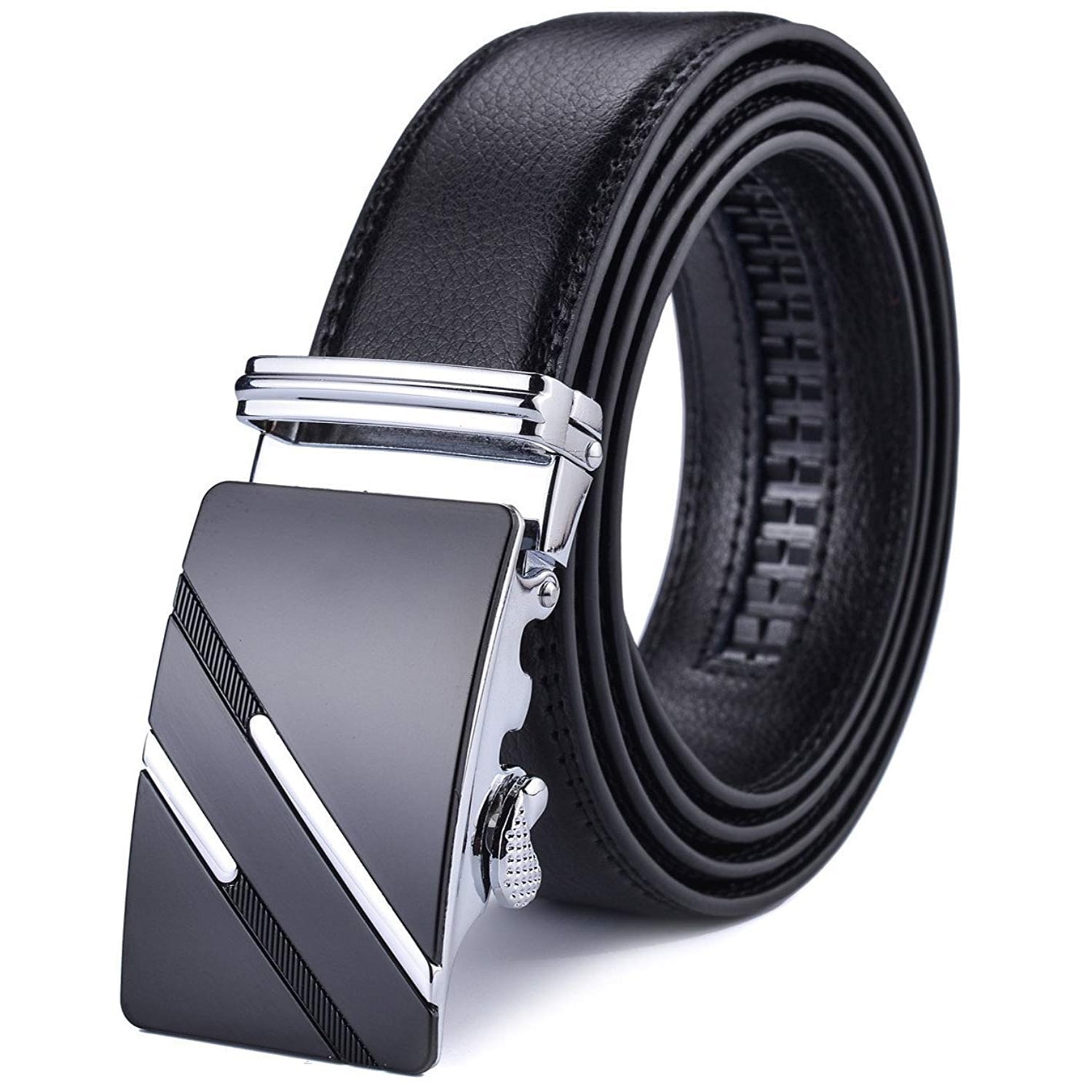 Xhtang Mens Adjustable Leather Ratchet Belt Automatic Buckle 