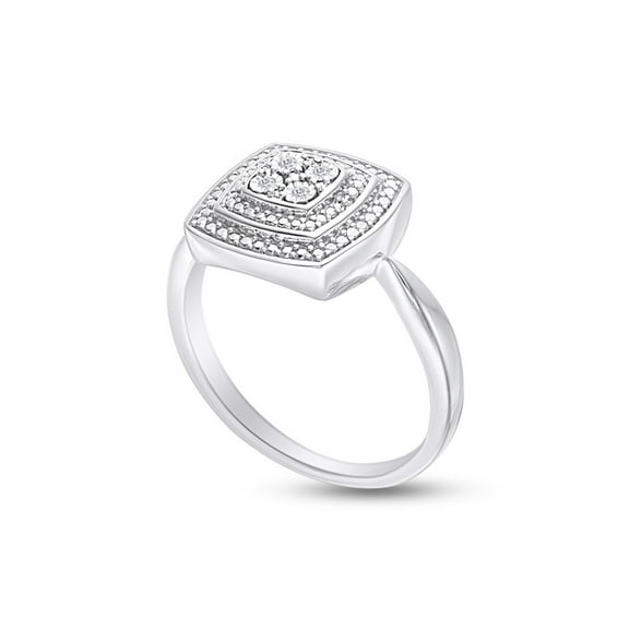 AFFY 14K Gold Over Sterling Silver Round Cut Natural Diamond Accent Bead Cushion Frame Engagement Ring (0.05 Cttw, J-K Color, I2-I3 Clarity)