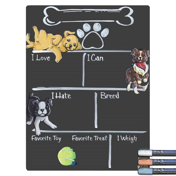 Cohas Puppy Theme Pet Milestone Chalkboard, 15 by 20 inches, 3 Pastel Markers