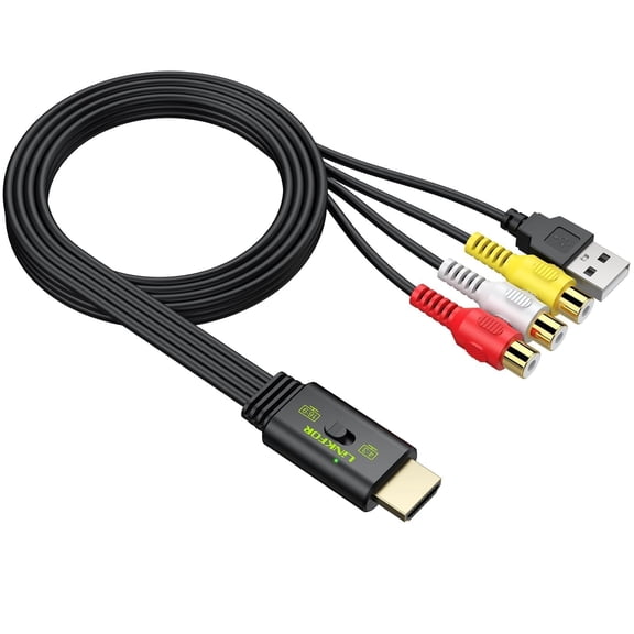 LiNKFOR RCA to HDMI Converter, 1080P AV Adapter with 4:3/16:9 Switch, for Wii/PS1/PS2/N64 (Female)