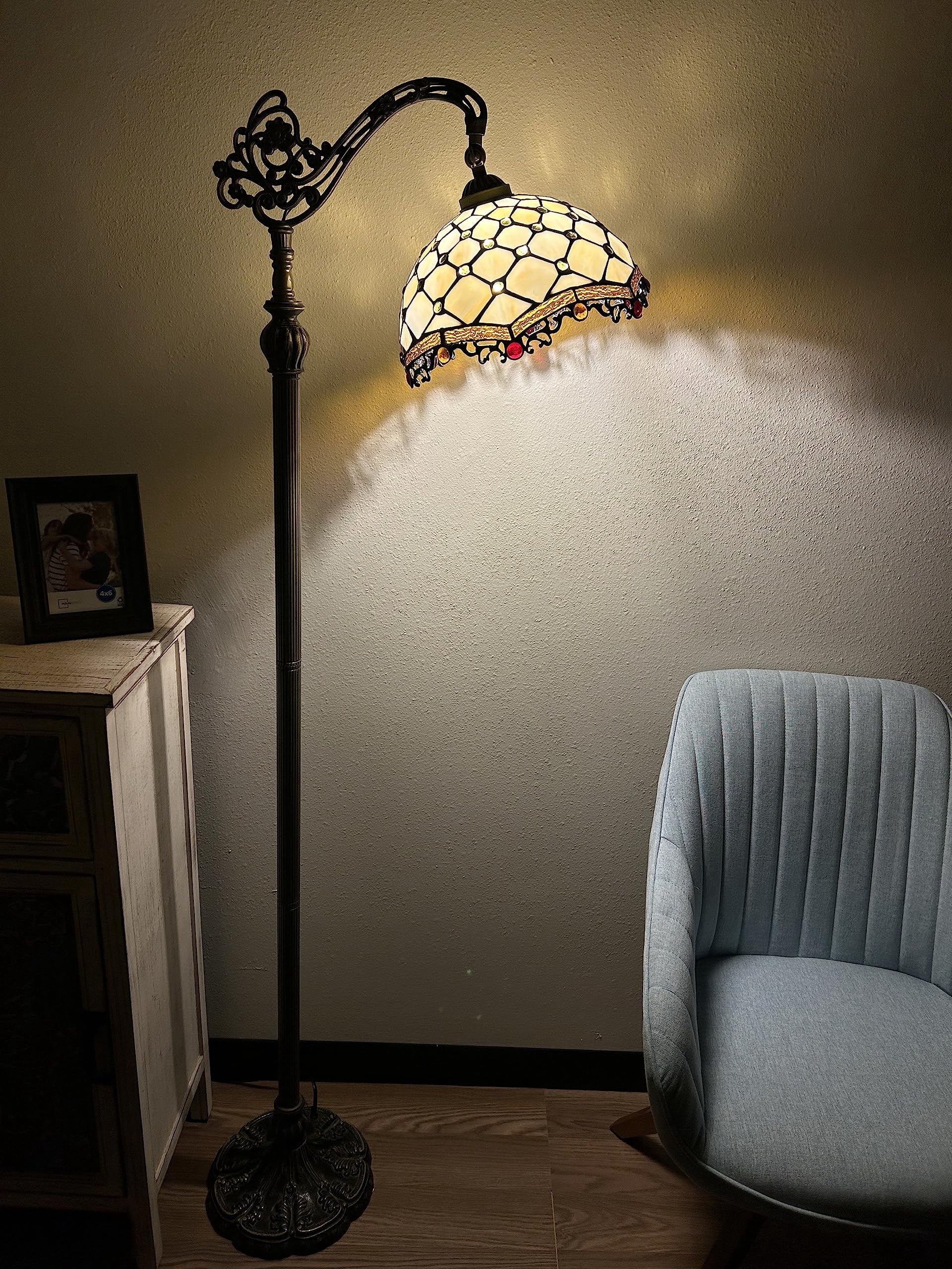 Enjoy Décor Lamps 63-Inch Tiffany 1-Light Bronze LED Floor Lamp with Stained Glass Bowl Shade