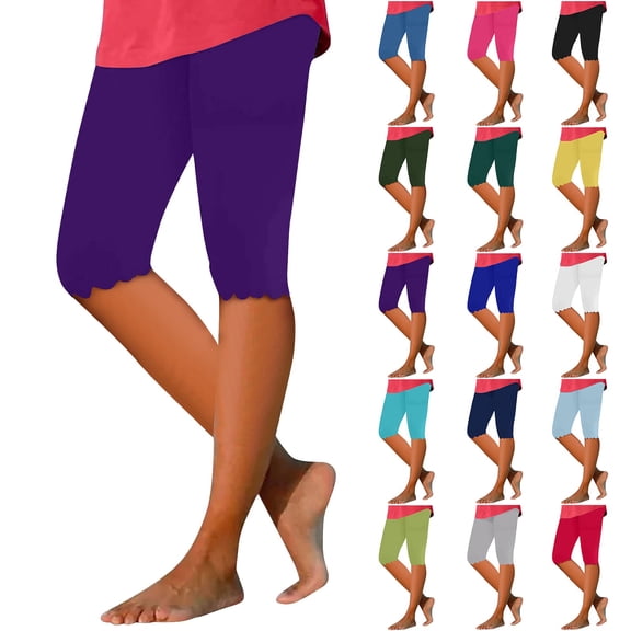 HAJWOH Capri Leggings for Women Elastic Waist High Waist Knee Length Leggings Stretch Summer Lightweight Pants Athletic Running Workout Yoga Pants