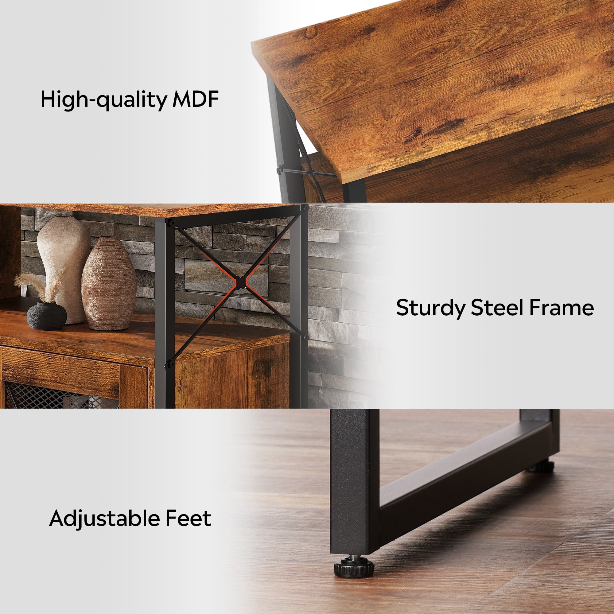 GALAXHERO Tall TV Stand for TVs up to 55", Farmhouse Industrial Entertainment Center with Storage, Media Console for Living Room Bedroom Rustic Brown