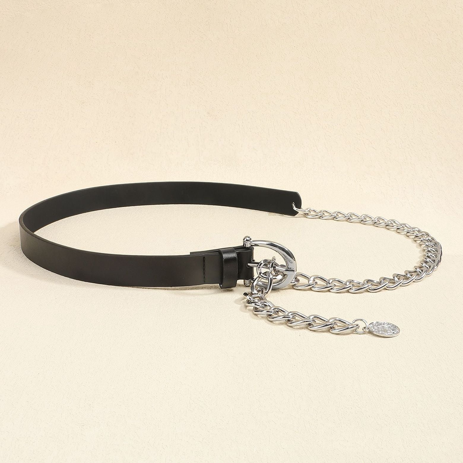 Women’s Faux Leather Black Thin Belt with Rhinestone Silver Tone Buckle Size M Buy Black Western Belt | Black Rhinestone Buckle  main image 2