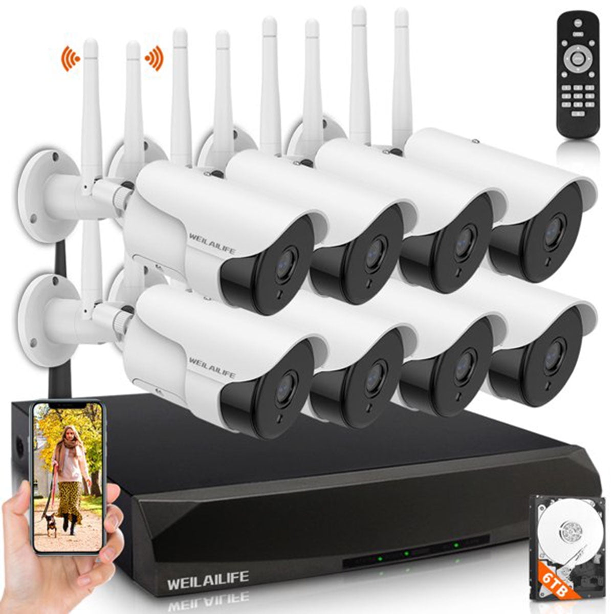{8pcs 5.0mp HD AI Detected Complete 6TB Wireless Security Camera System}, TwoWay Audio 8