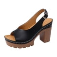 thumbnail image 6 of Platform Heels for Women Lug Sole Chunky High Heeled Sandals Peep Toe Splice Leather Adjustable Strap Pumps Black Size 8.5, 6 of 6