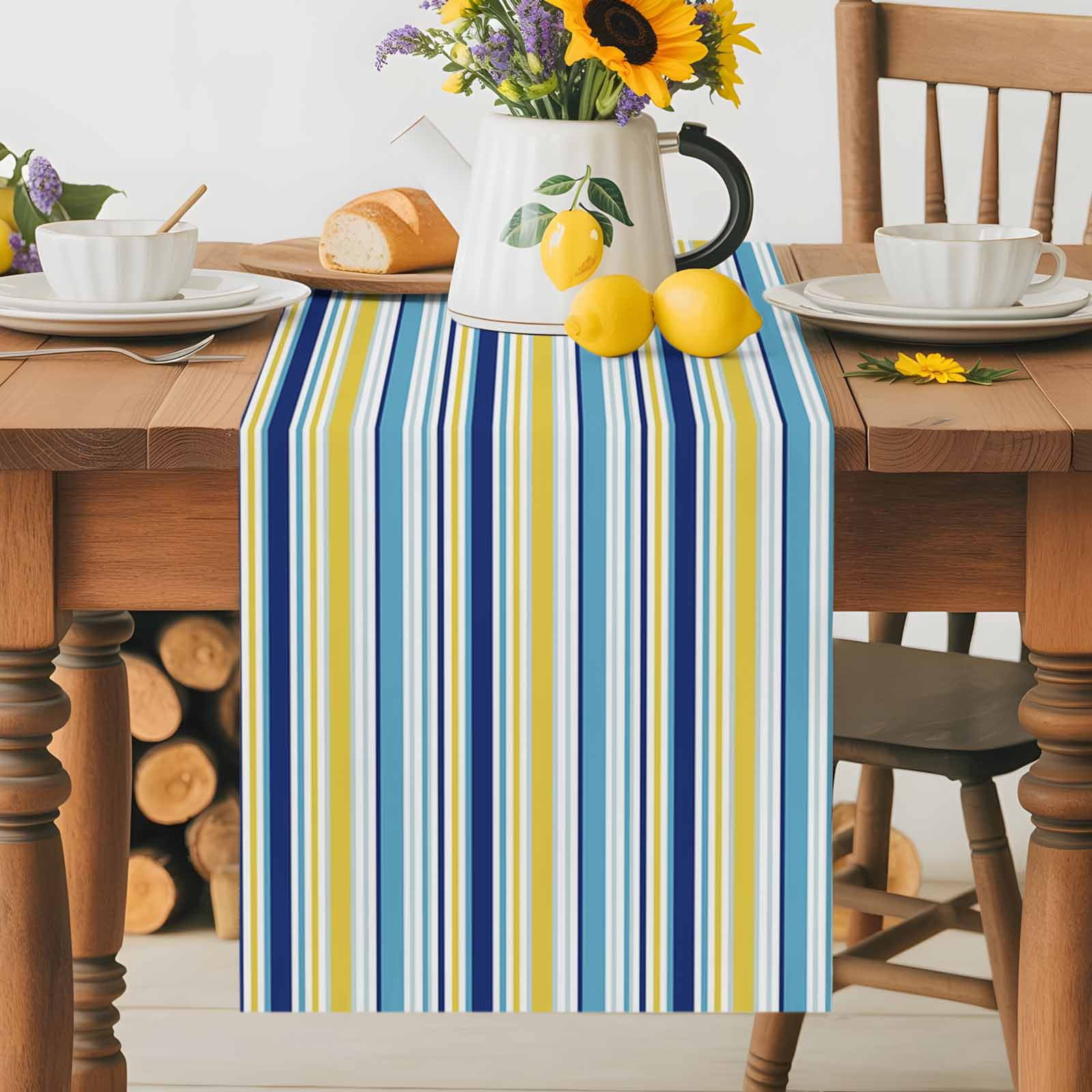 Colorful Geometric Stripe Art Table Runner 90 Inches Long, Modern Minimalist on White Table Runners Tabletop Scarf Kitchen Dining Tables Decoration for Home Party Indoor Outdoor