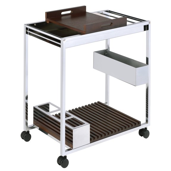 Kitchen Island Furniture Chrome and Brown Serving Cart with Stemware Shelf,Dining Kitchen Carts