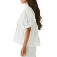thumbnail image 3 of Women Puff Sleeve V Neck Blouse Babydoll Peplum Tops Dressy Casual Pleated Loose Fit Shirts White M, 3 of 4