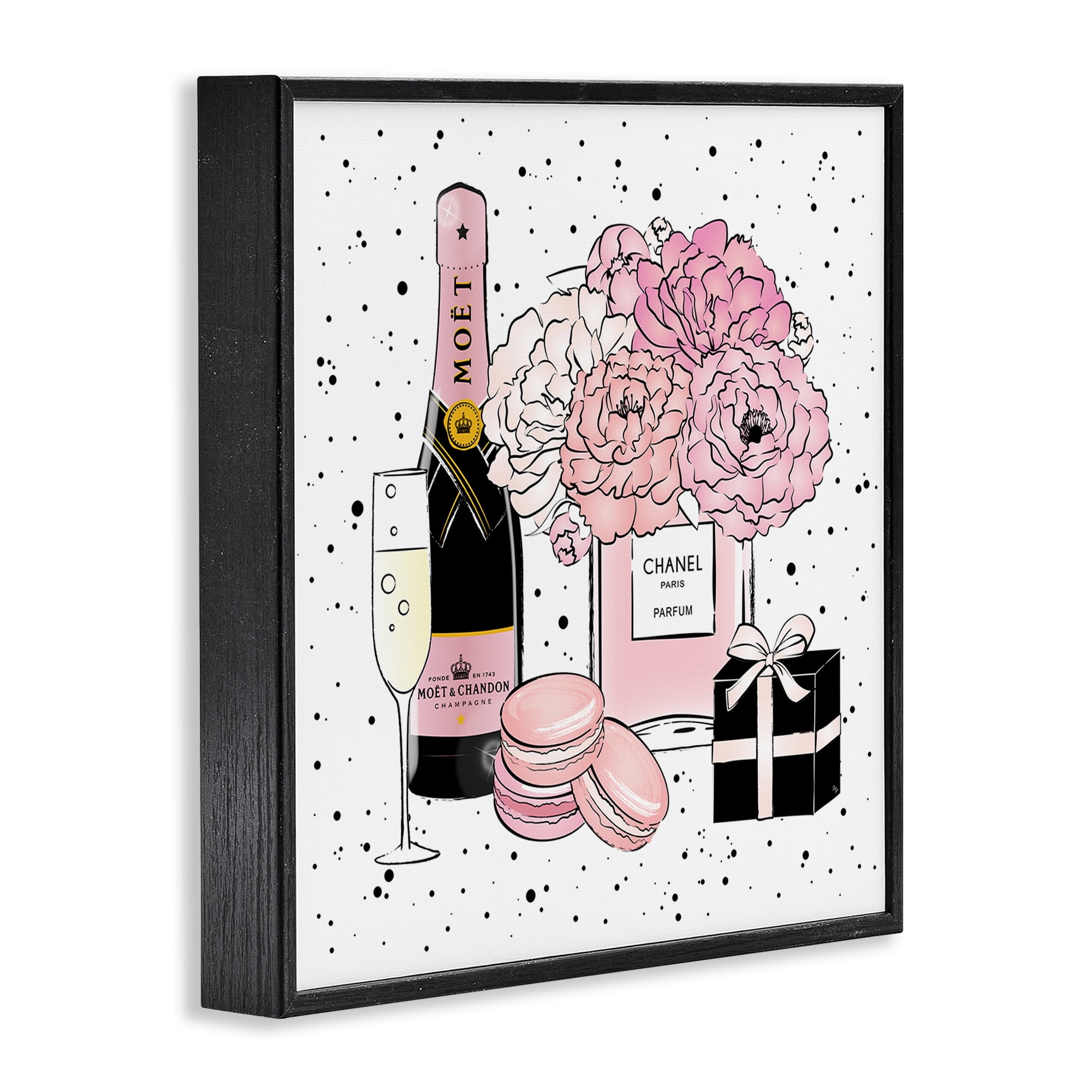 Stupell Industries Pink Glam Celebration Champagne Beauty & Fashion Painting Black Framed Art Print Wall Art, 17 x 17