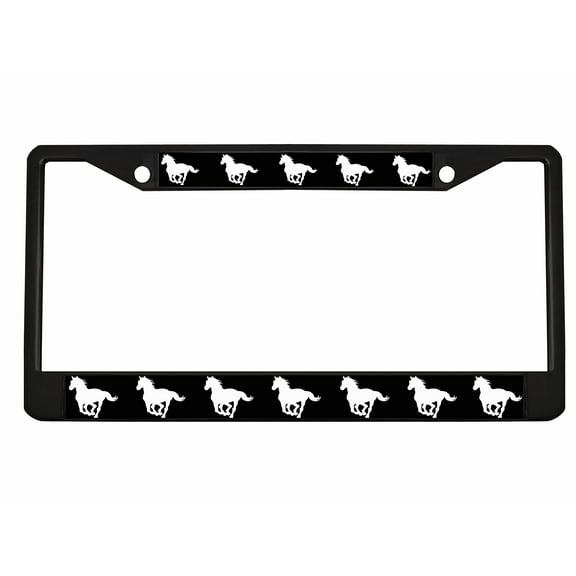 Horse Style Metal License Plate Frame Personalized/Car Accessories Car Tag Holder Cover (Black/Black/White)