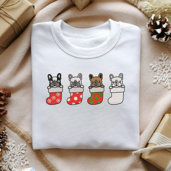 French Bulldog Christmas Embroidered Sweatshirt, Funny Bulldog Xmas Sweater, Dog Mom Sweater, Pug Xmas Sweater, Gift for Dog Mom