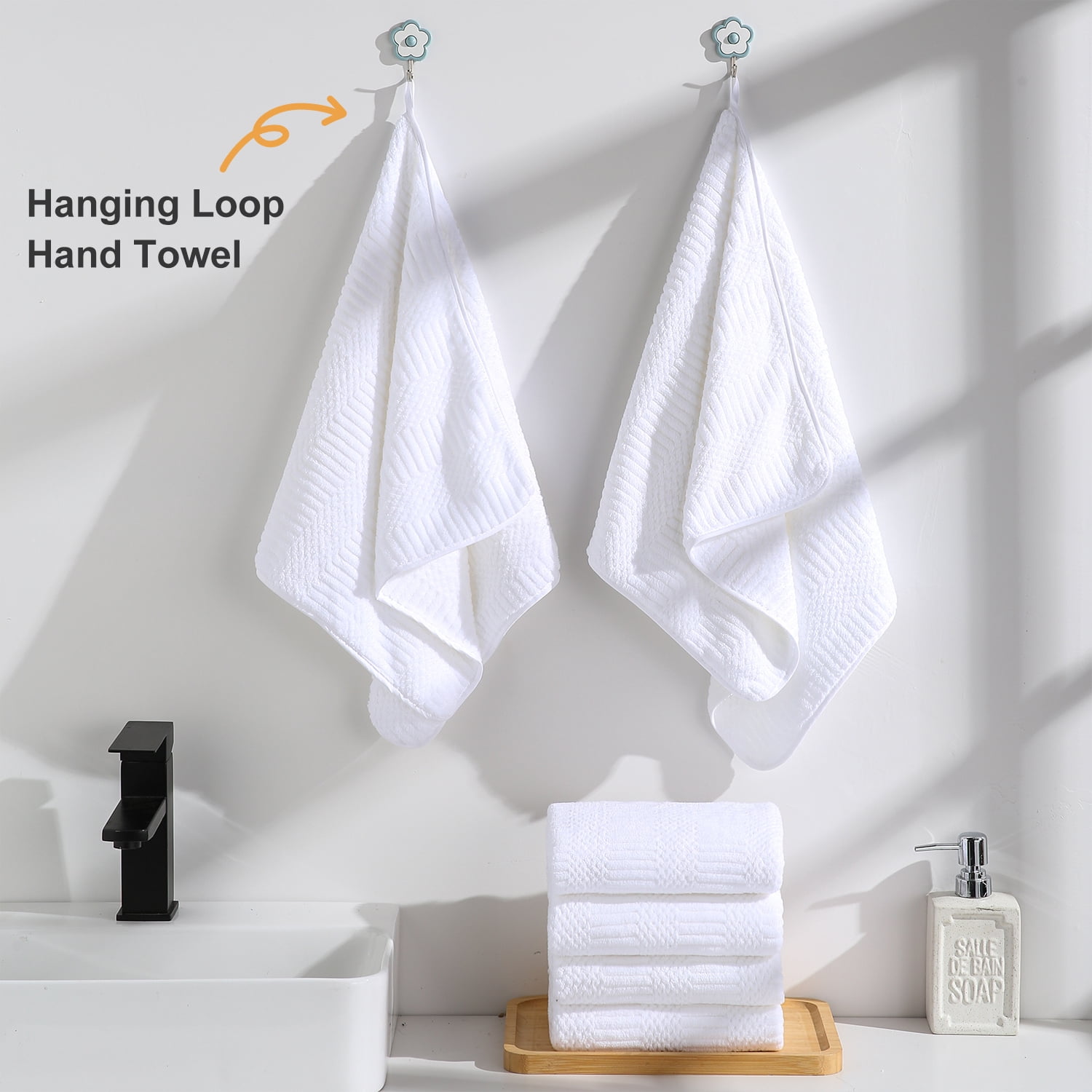 Jessy Home 12 Pack White Hand Towel Set 16"x31" Soft Highly Absorbent Quick Dry Bathroom Towels 600 GSM Microfiber Plush Towels