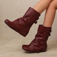 thumbnail image 4 of Fold Over Mid Calf Boots for Women Hidden Wedge Low Heel Slouchy Leather Round Toe Long Booties with Buckle Strap, 4 of 7
