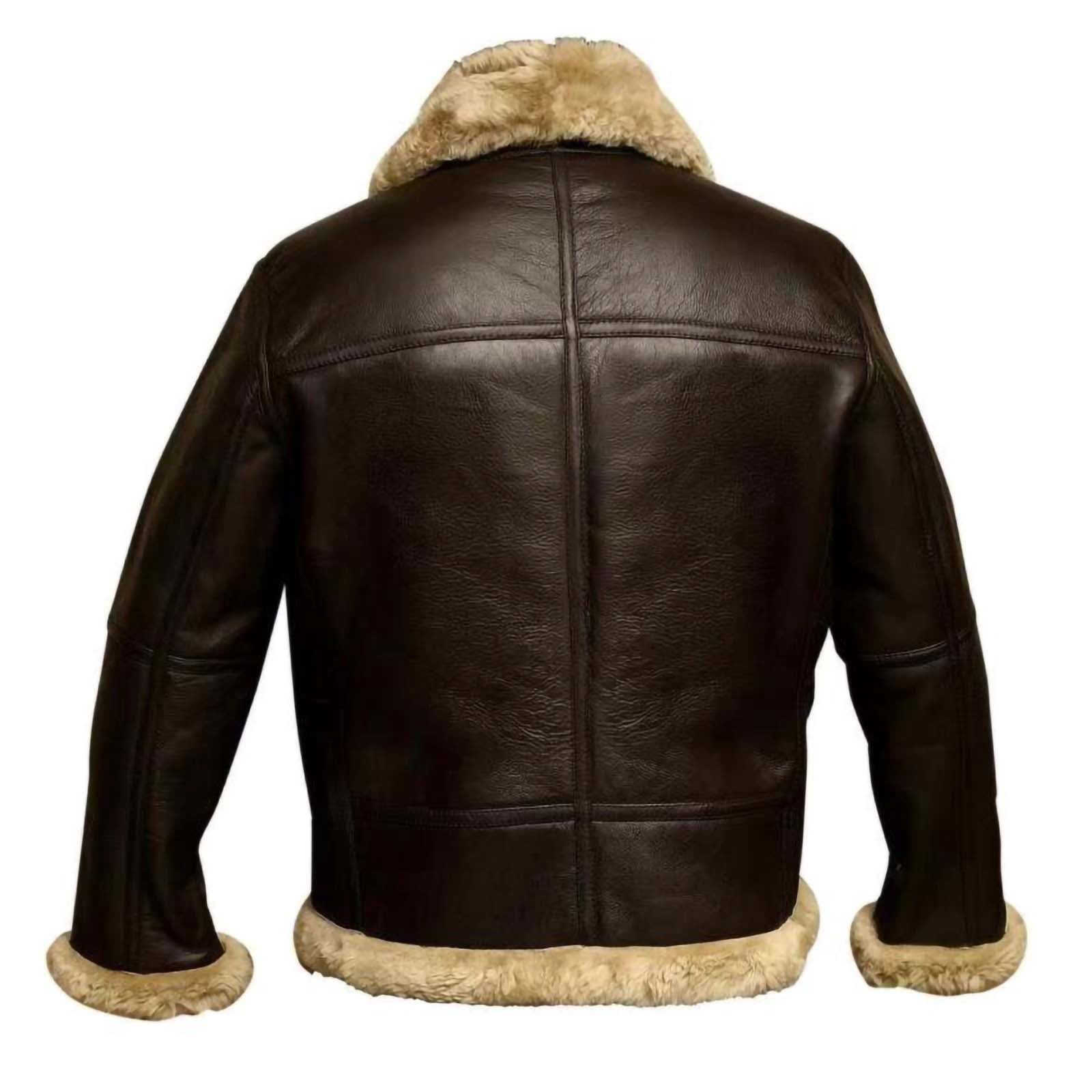 Real Lambskin Leather Jackets Mens - Premium Shearling Leather Coat Men Casual Winter Sherpa Lined Leather Fur Coats Shearling Sheepskin Leather Winter Jacket with Pockets