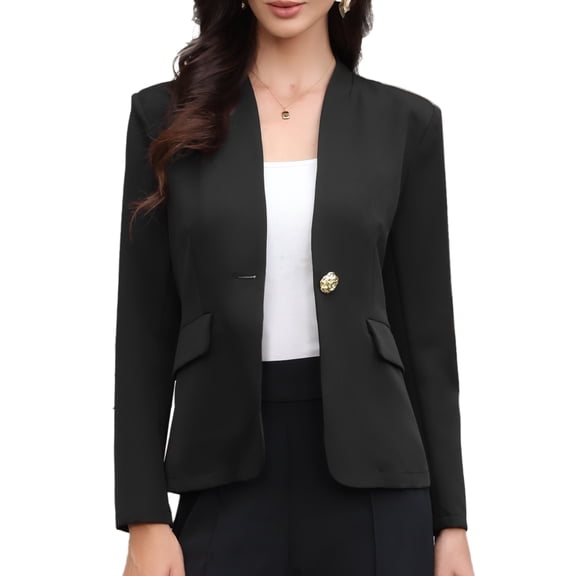 DARING DIVA Women's Office Single Breast Long Sleeve Collarless Blazer XS Black