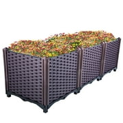 VEVORbrand Raised Plastic Garden Bed, 15×15×14in Square Garden Planter Boxes Flower Bed Box Kit, Set of 3 Raised Garden Bed for in/Outdoor