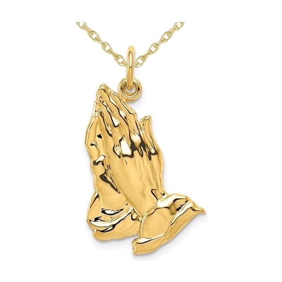 Gem & Harmony 14K Yellow Gold Praying Hands Pendant Necklace with Chain for Women
