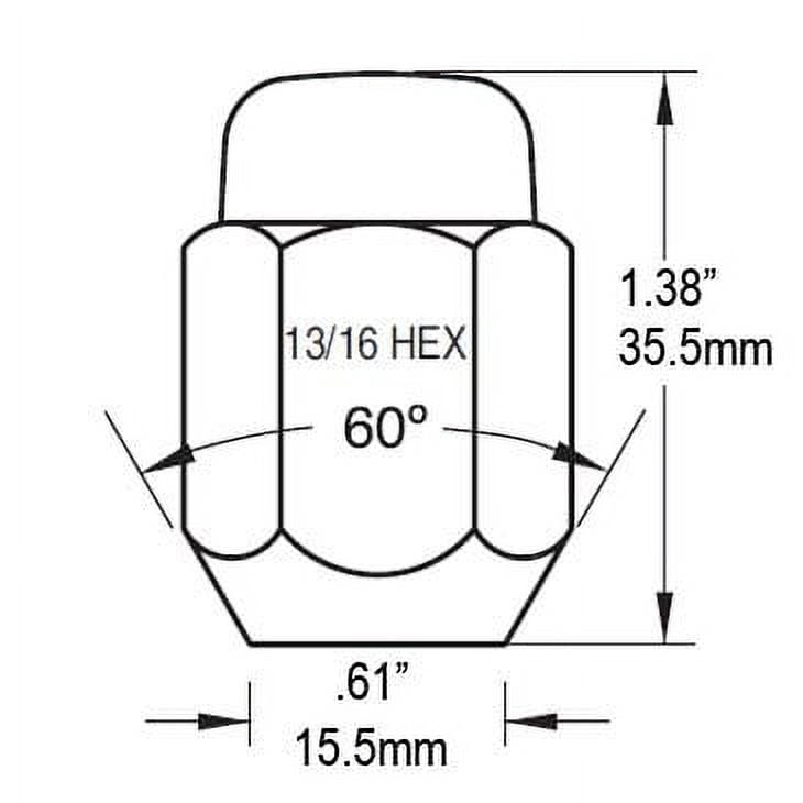 EZAccessory 20 Chrome Acorn Lug Nuts 1/2" Left Hand Thread Size 13/16" Hex