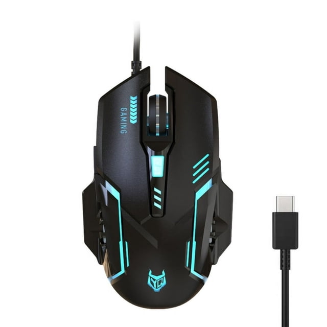 HLONK Souris Type-C USB C Filaire Gaming Souris 3600DPI Réglable 6 Boutons Rétroéclairée