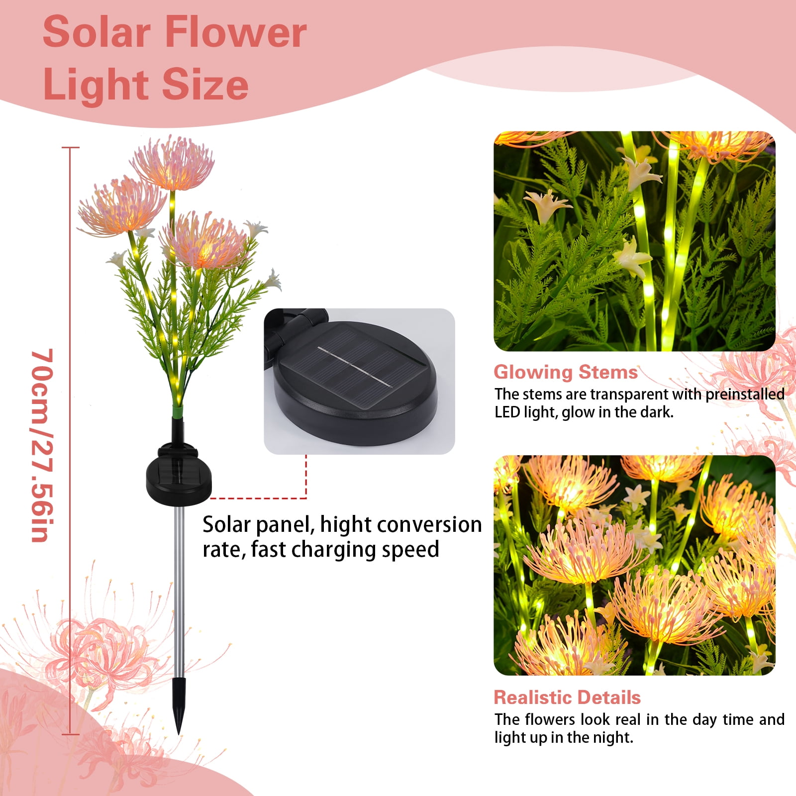 Lyacmy 4 Pack Pink Flower Solar Garden Lights Outdoor, Waterproof Solar Lights for Yard Pathway Patio Outdoor Decor