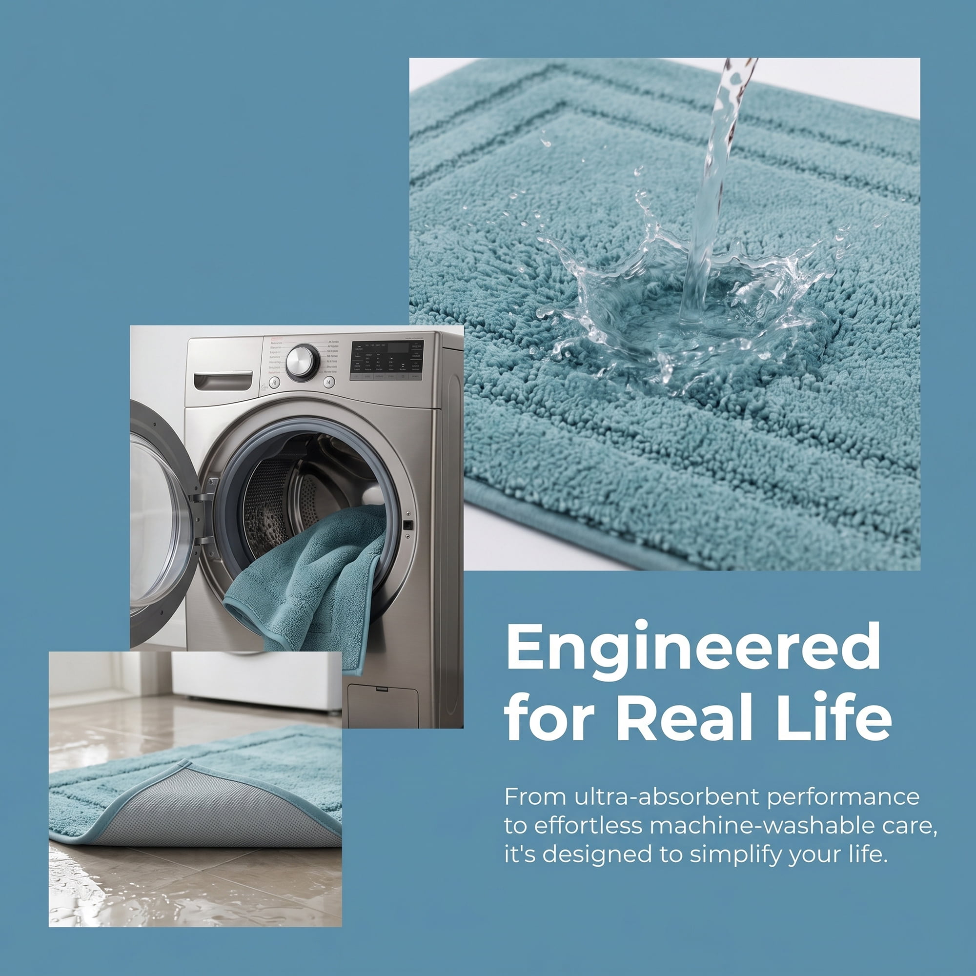 Unique Bargains Soft Non Slip Absorbent Shaggy Microfiber Bathroom Rug Blue 32" x 20"