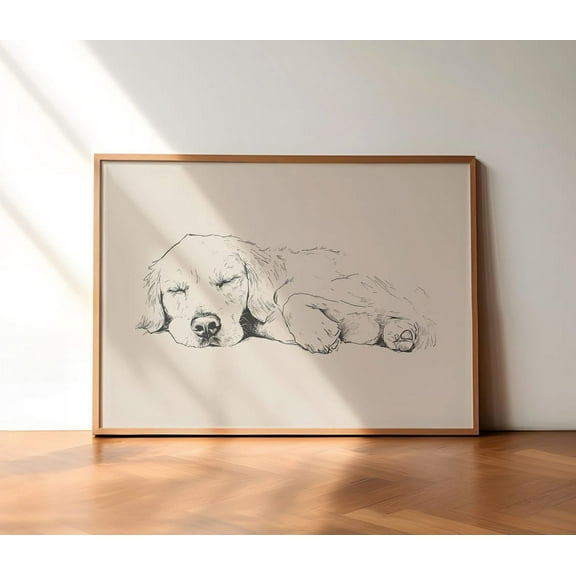 Cute Golden Retriever Art, Dog Vintage Poster, Sleeping Dog Sketch, Antique Vintage Drawing, Country Wall Art, Dog Print, Farmhouse Print Wall Art, Modern Wall Decor, 8x12 UNFRAMED