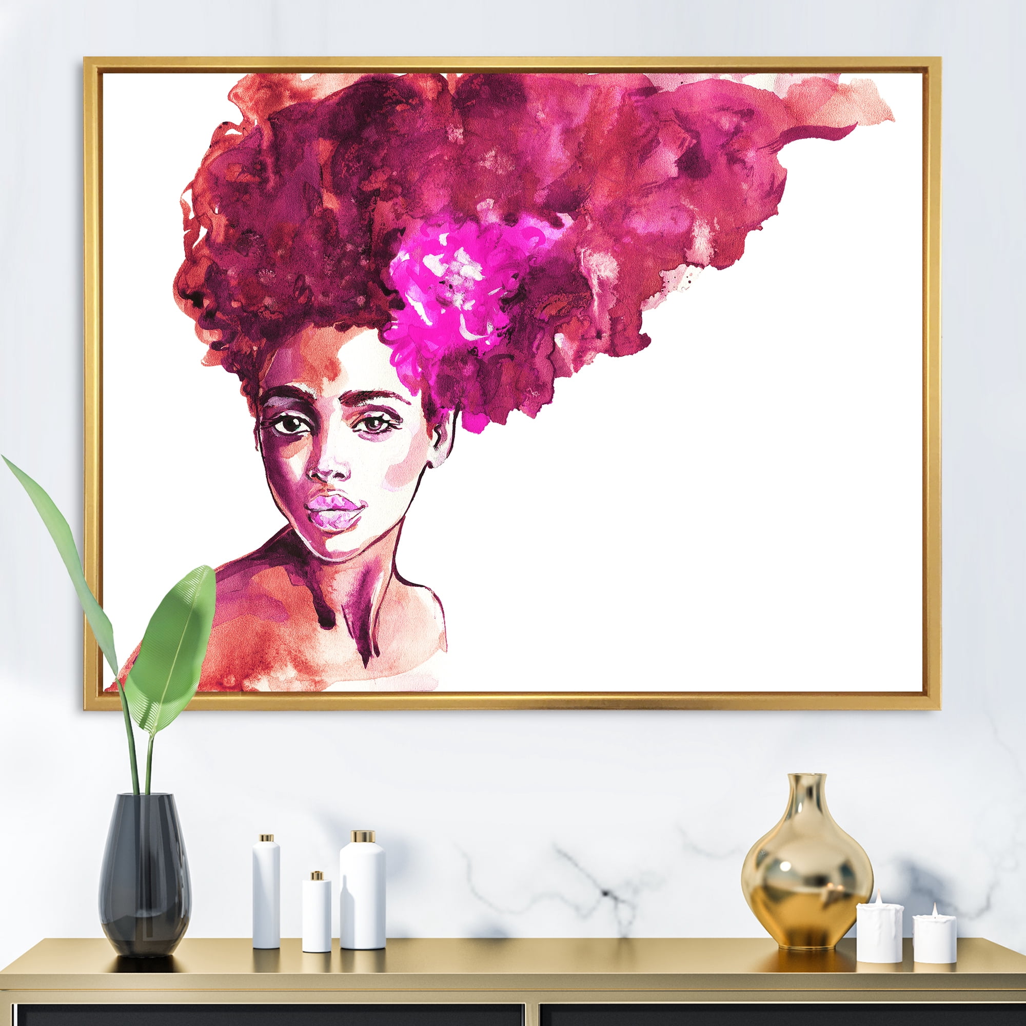 Designart 'Portrait of Afro American Woman VI' Modern Framed Canvas Wall Art Print