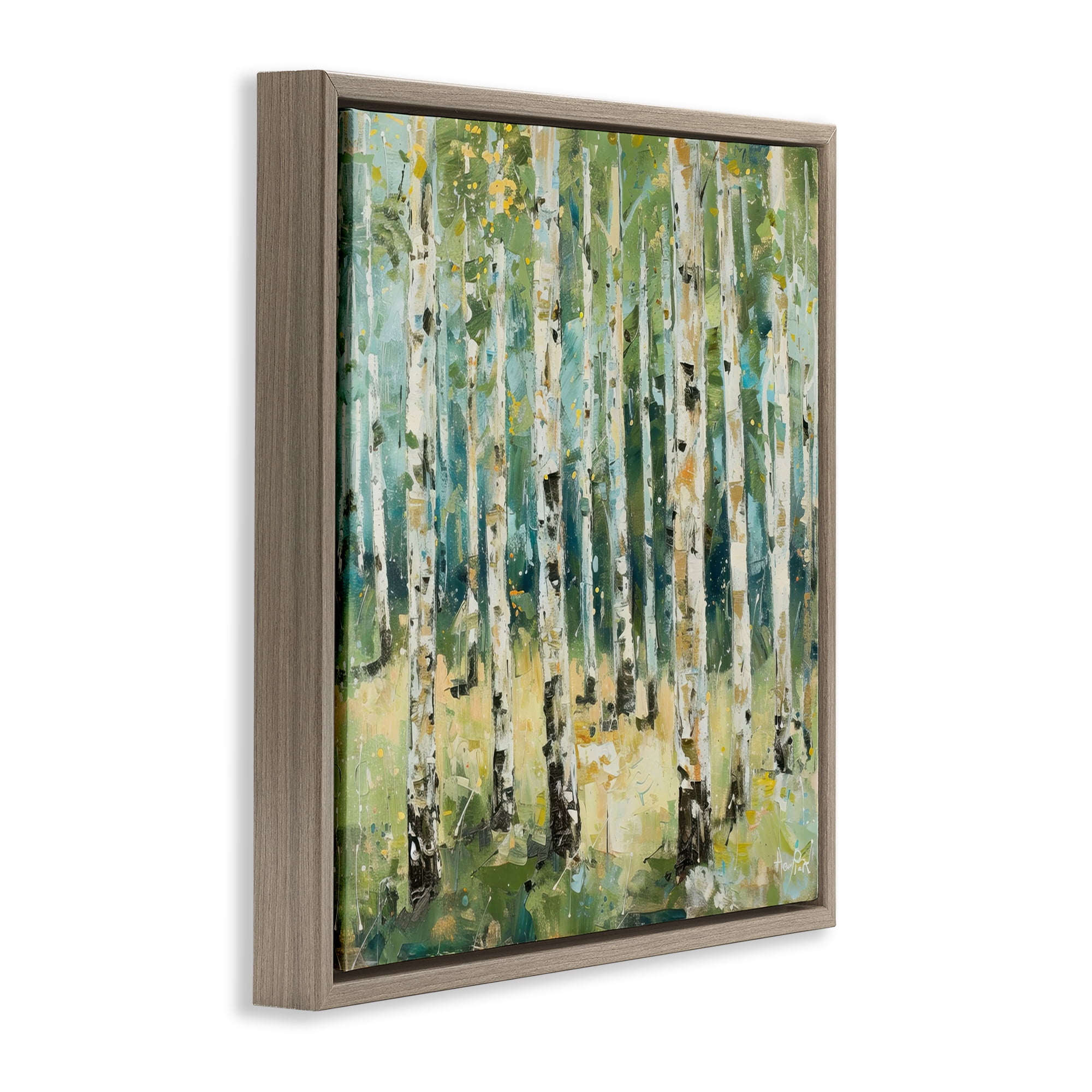 Stupell Industries Natural Birch Grove Landscape & Nature Painting Brown Floater Framed Canvas Art Print Wall Art, 18 x 18