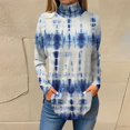 thumbnail image 2 of TQWQT Plus Size Turtlenecks for Women Fall Floral Printed Tunic Top Long Sleeve Turtleneck T Shirts Loose Fit Curved Hem Graphic Tee Royal Blue M, 2 of 5