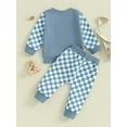 thumbnail image 5 of Elippeo Toddler Boys Fall Outfits 6M 12M 18M 24M 3Y Letter Print Crew Neck Checkerboard Long Sleeve Sweatshirts and Long Pants 2Pcs Clothes Set, 5 of 9