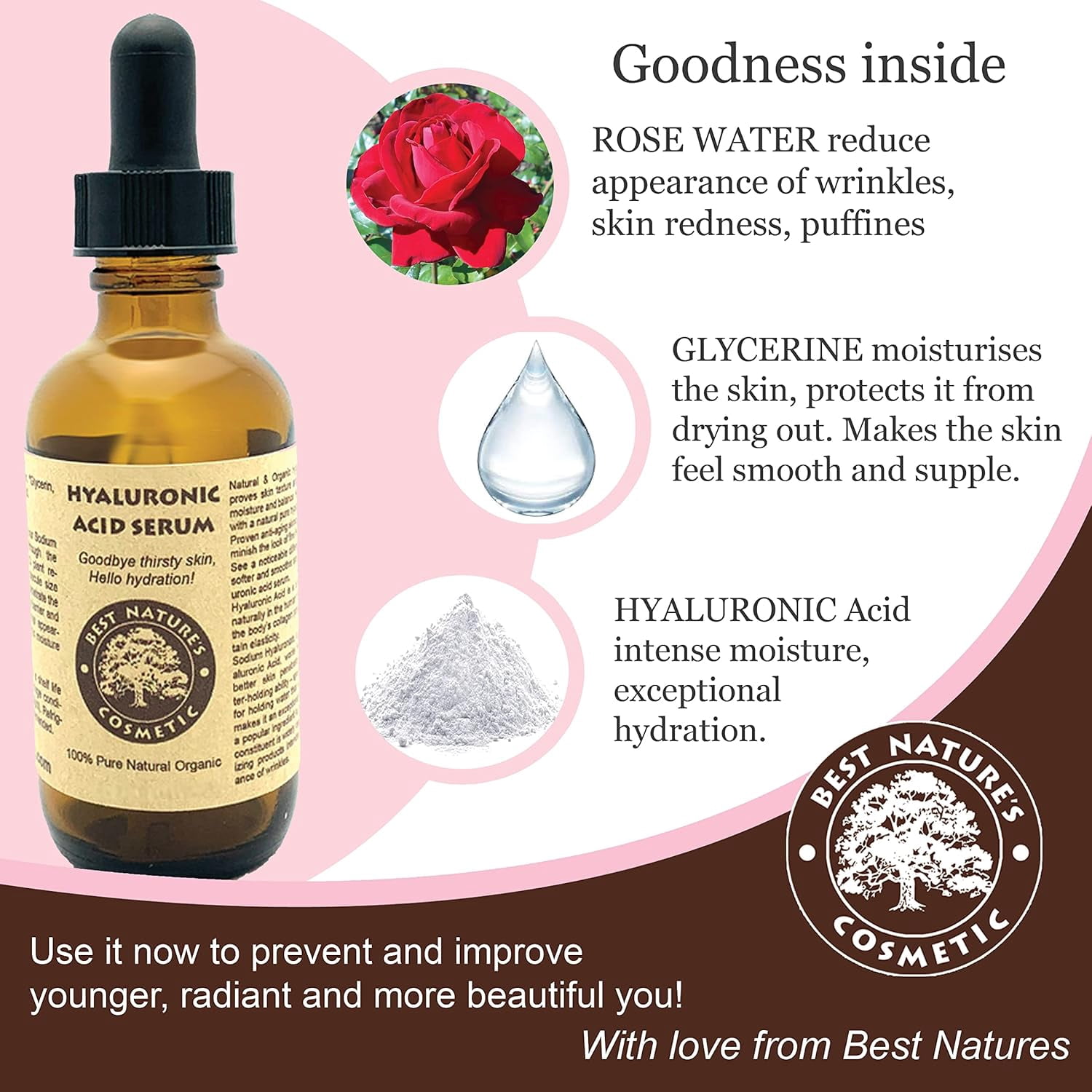 Best Nature's Hyaluronic Acid Serum for Face, Natural and Organic, 2 fl oz (60 mL)