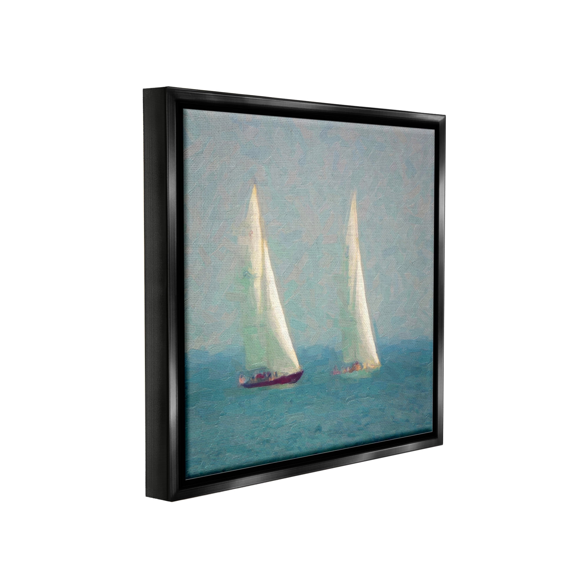 Stupell Industries People on Sailing Boats Transportation Painting Black Floater Framed Canvas Art Print Wall Art, 25 x 25