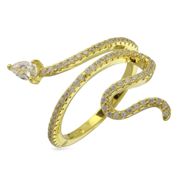 High Polished Gold Plated 925 Sterling Silver Snake Clear CZ Ring Band White Female Size 8