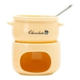 thumbnail image 2 of Ceramic Personal Fondue Mug (4.33in) – Candle-Heated Melting Cup with Fork for Chocolate/Cheese, Portable Dessert Tool (Light Yellow), 2 of 4