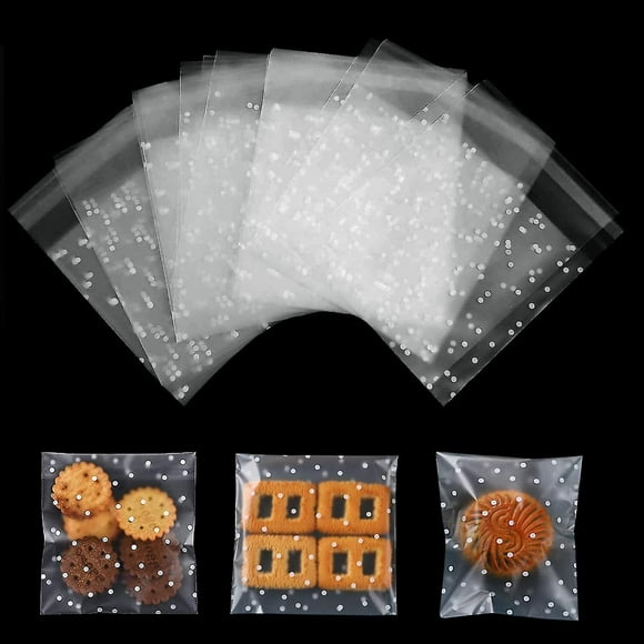 200pcs Cellophane Bags Clear Self-adhesive Cookie Bags Plastic Candy Bags For Bakery, Cookies, Candies, Cards And Desserts (10 X 10 Cm)