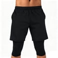 thumbnail image 2 of Athletic Running Shorts for Men 2 in 1 Elastic Waist Summer Shorts with Layered Compression Capri Leggings, 2 of 3