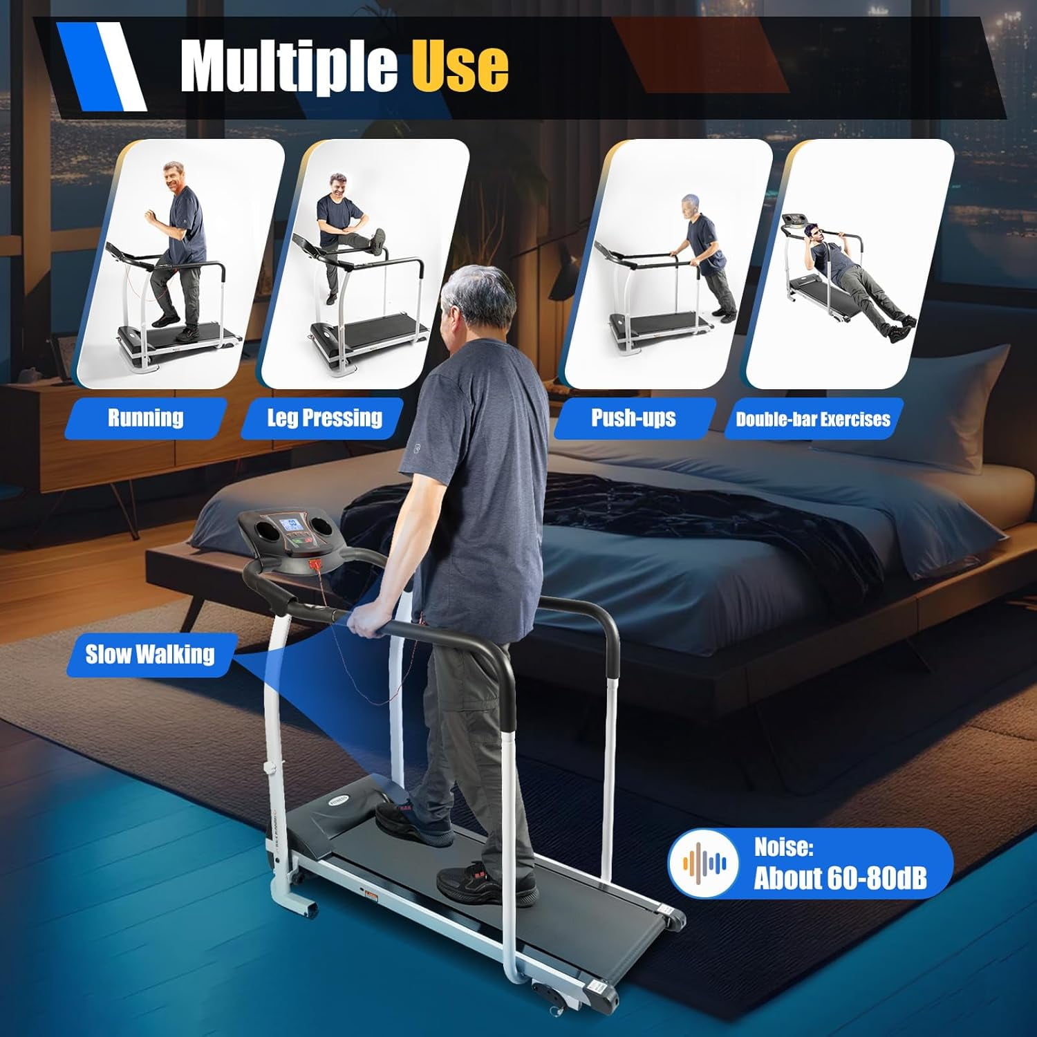 Walking Treadmill for Senior with Long Handrail Foldable Treadmills Holder for Flat & Cup Recovery Fitness Exercise Machine