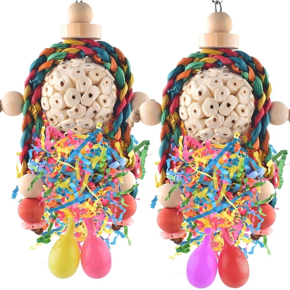 Cockatiel Toys, 2PCS Bird Foraging Toys Sola Balls with Sand Hammer, for Small Parrots Parakeets Conures Cockatiels Love Birds Cage Toy