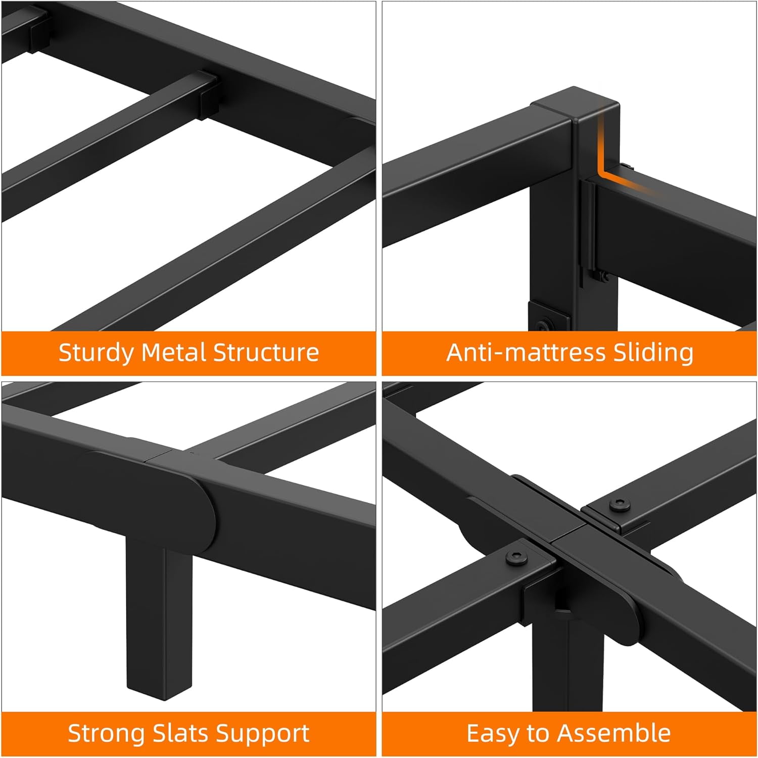 Homhougo 6 Inch Full Size Bed Frame Heavy Duty Metal Platform Bed Frame with Steel Slat Support, Mattress Foundation, No Box Spring Needed, Noise Free, Black (Full)