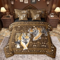 jejeloiu Wild Tiger Animal 7-Piece Twin Bedding Sets,Retro Rustic Flower Bedding Comforter Set For Men Women Reversible