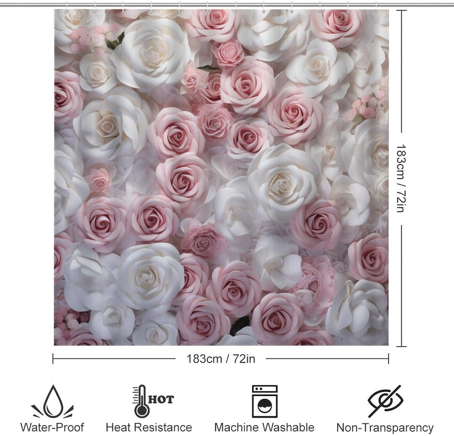Beautiful Pink Roses Shower Curtain Sets with Rugs Toilet Lid Cover and Bath Mat Colorful Romantic Floral Shower Curtains with 12 Hooks Waterproof 4 Piece Bathroom Decor Set