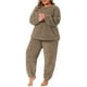 thumbnail image 4 of Conjuntos de pijama de forro polar de talla grande para mujeres Agnes Orinda, pijamas suaves de manga larga, ropa de casa esponjosa, loungewear 3X Café, 4 of 5
