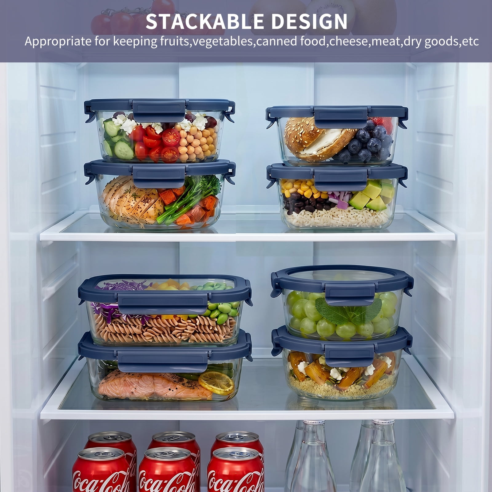 36 Pcs Glass Food Storage Containers with Tempered Lids Set, Borosilicate Oven-Safe(-4°F~950°F), Airtight Meal Prep Lunch Box Containers (18 Containers & 18 Lids), Blue