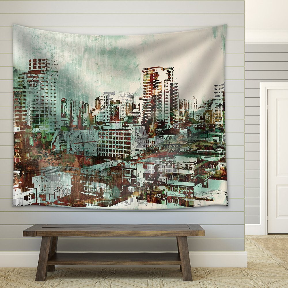 Wall26 Cityscape with Abstract Textures,Illustration Painting Fabric Wall Tapestry Home Decor