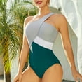 thumbnail image 2 of Bathing Suit for Women Fashion Cross One Shoulder Color Block One Piece Swimsuit Beach Vacation Swimwear (S, Army Green), 2 of 6