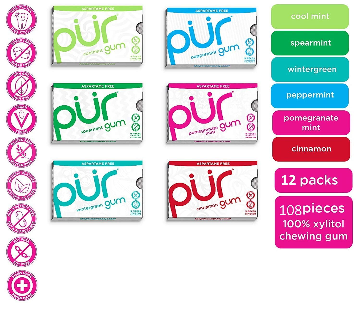 PUR GUM VARIETY PACK, 2 OF EACH FLAVOR
