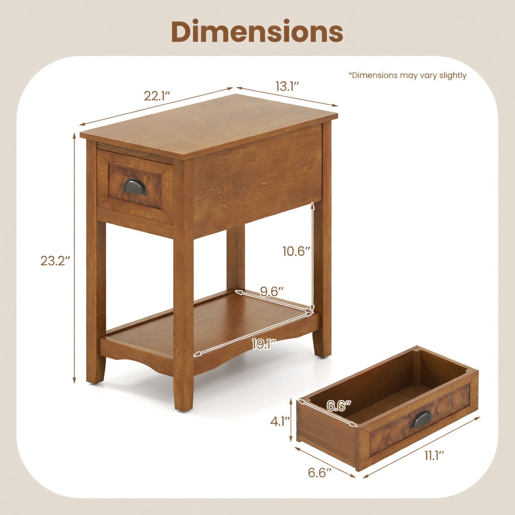 Demi Bonn End Side Table, Rectangular Nightstand, Contemporary Chair Side End Table Compact Table with Drawer Nightstand, for Living Room, Bedroom, Yellow