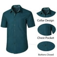 thumbnail image 4 of Mens Dress Shirts Short Sleeve Button Down Shirt Inner Contrast Formal Shirt Teal XL, 4 of 5