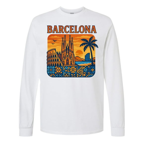 Inktastic Barcelona Cityscape Artwork Long Sleeve T-Shirt